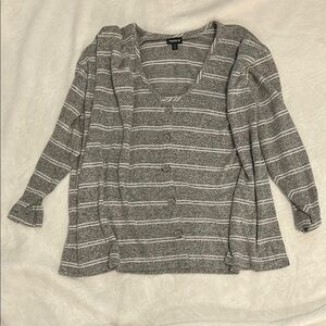 Torrid Gray and White Striped Cardigan Sweater-cropped and does not unbutton